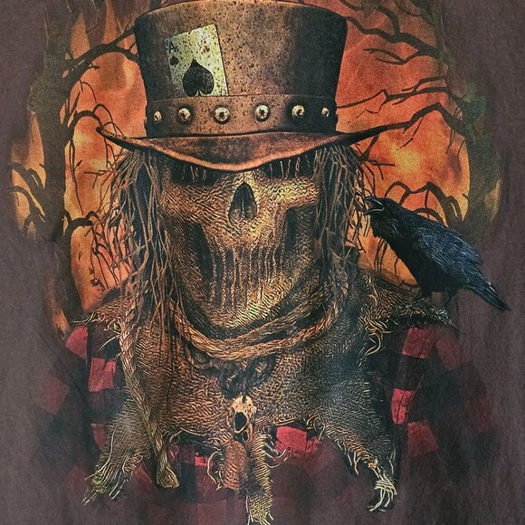 Scarecrow Skull Evil Graphic T-Shirt Halloween Design Brown HD Cotton L - Picture 4 of 8